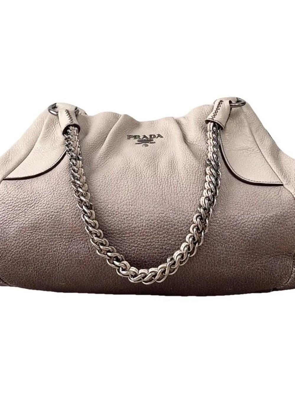Prada Beige-Taupe Leather Shoulder Bag with Chain Handles